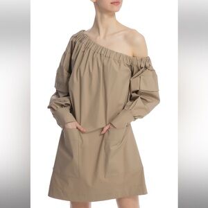 MSGM poplin dress Elegant Tan Off-Shoulder Dress size 40. Size 6